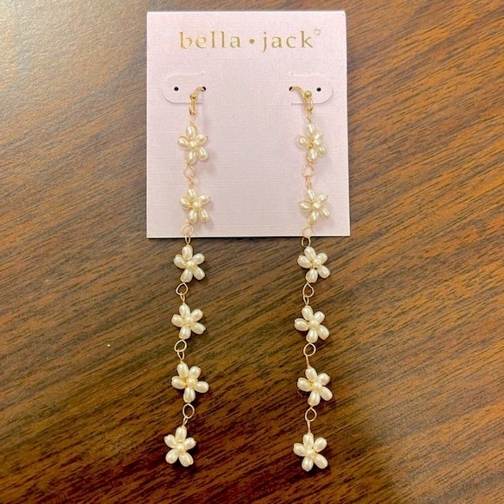 Brand New Bella Jack Long Dainty Beaded Flower Drop Earrings Delicate Floral
